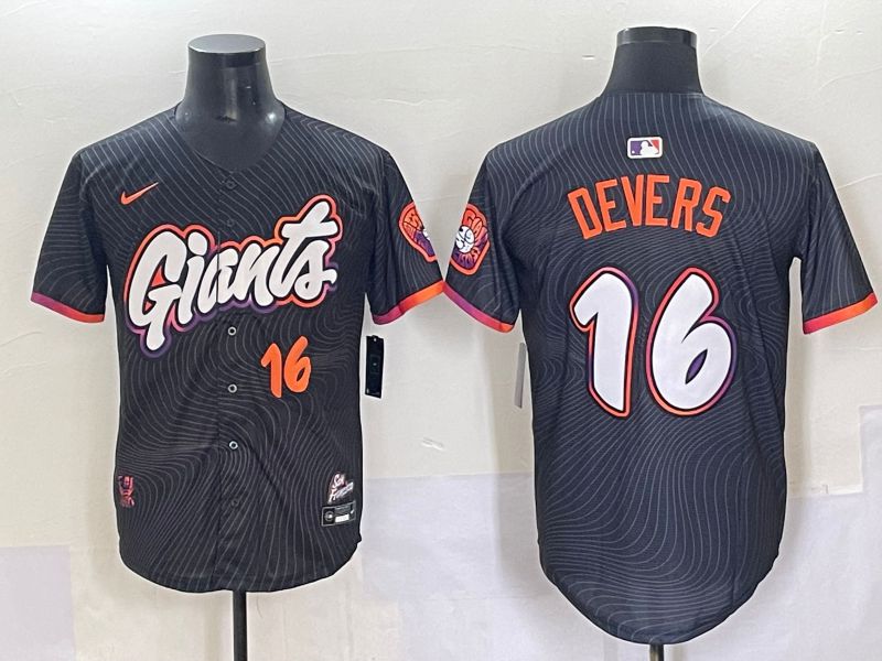 Men 2025 San Francisco Giants 16 Devers Black Joint Name Nike MLB Jersey style 5